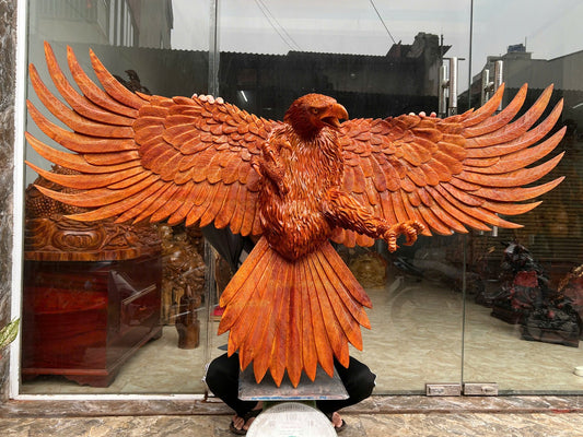 Tượng Đại Bàng Treo Tường Gỗ Hương Ta Gia Lai - Hàng Kỹ Nét Cao Cấp Ngang 170cm
