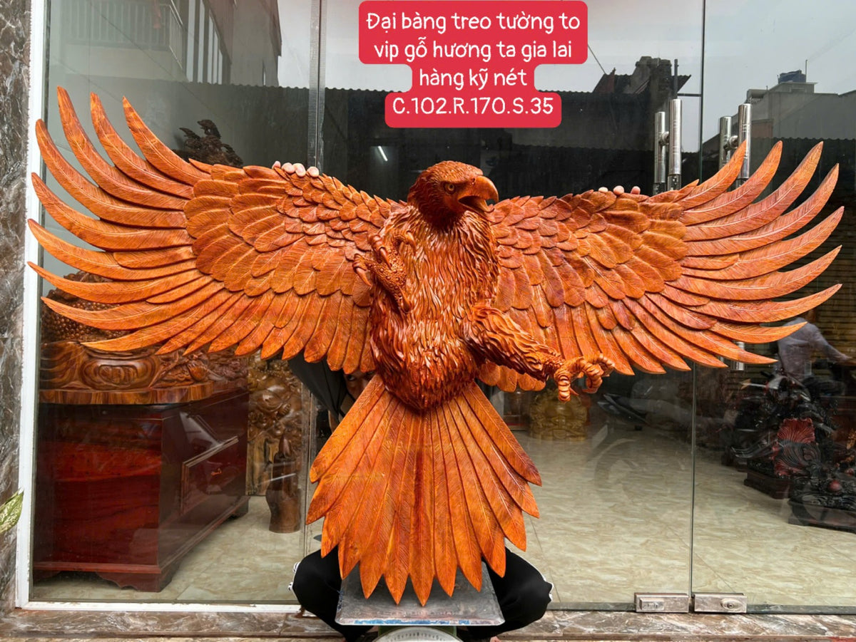 Tượng Đại Bàng Treo Tường Gỗ Hương Ta Gia Lai - Hàng Kỹ Nét Cao Cấp Ngang 170cm