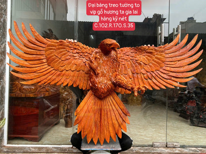 Tượng Đại Bàng Treo Tường Gỗ Hương Ta Gia Lai - Hàng Kỹ Nét Cao Cấp Ngang 170cm