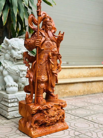 Tượng Quan Công  Quan Vân Trường Đứng Hổ Phù Cao 1m Gỗ Hương Đá