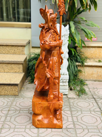 Tượng Quan Công  Quan Vân Trường Đứng Hổ Phù Cao 1m Gỗ Hương Đá