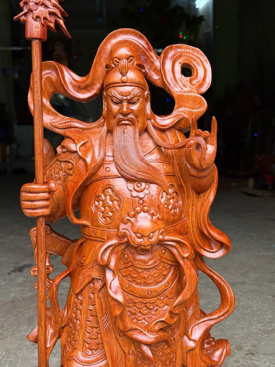 Tượng Quan Công Áo Dãi Đứng Gỗ Hương Cao 80