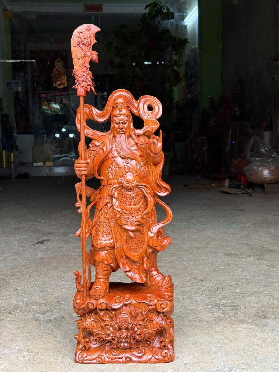 Tượng Quan Công Áo Dãi Đứng Gỗ Hương Cao 80
