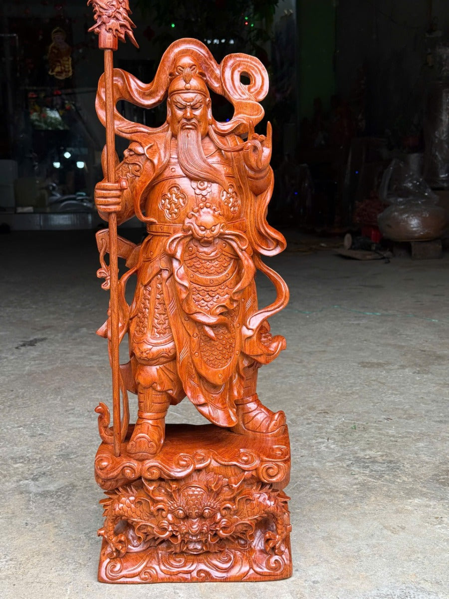 Tượng Quan Công Áo Dãi Đứng Gỗ Hương Cao 80