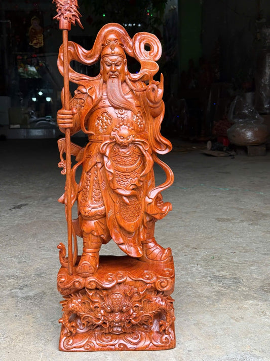 Tượng Quan Công Áo Dãi Đứng Gỗ Hương Cao 80