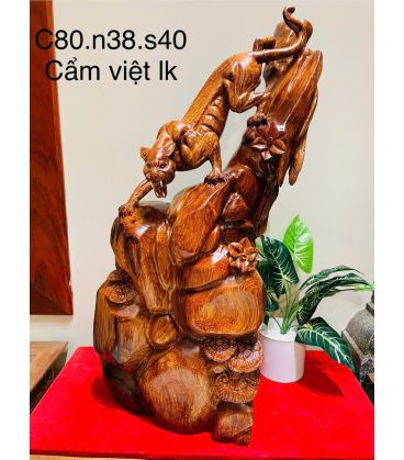 Tượng Con Báo Săn Mồi Gỗ Cẩm Lai Cao 80