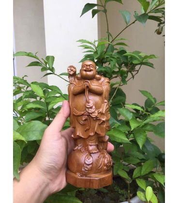 Tượng Di Lặc Đứng Gỗ Bách Xanh Chúc Phúc Cao 20cm