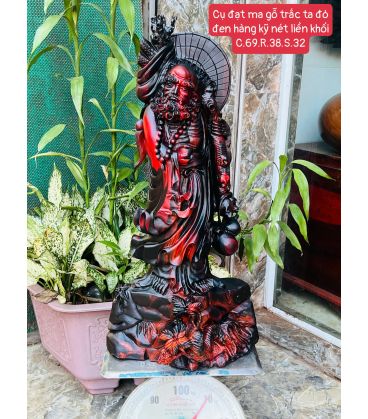 Cụ Đạt Ma Đứng Gỗ Trắc Đỏ Đen Ngang Khối Cao 69cm