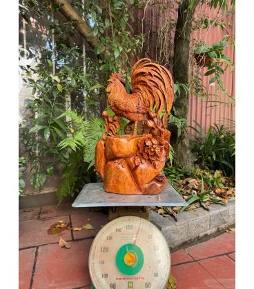 Tượng Linh Vật Gà Nhất Kê Tài Lộc Gỗ Nu Cám Ngọc Am Cao 70cm