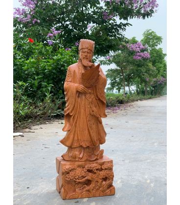 Tượng Gỗ Quân Sư Gia Cát Lượng Khổng Minh Gỗ Hương Đá Cao 60