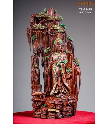 Tượng Gỗ Phật Bà Quan Âm Gỗ Trắc đỏ đen Cao 73cm