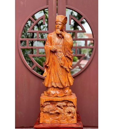 Tượng Gia Cát Tiên Sinh Đứng Đế Tùng Gỗ Hương Cao 70cm