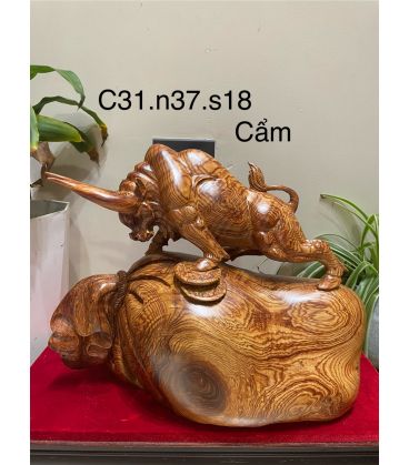 Tượng Bò Gô Cẩm Phú Quý Phong Thủy Cao 31cm