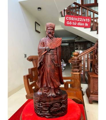 Tượng Khổng Minh Cầm Quạt  Gỗ Tử Đàn Liền Khối Cao  59