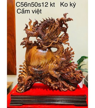 Tượng Linh Vật Rồng - Nhất Long Vờn Ngọc - Gỗ Cẩm Việt Kích Thước Cao 56cm