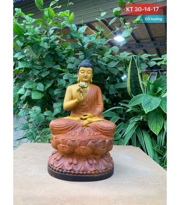 Tượng Phật Thích Ca Bổn Sư - Niêm Hoa Vi Tiếu Gỗ Hương Đá Cao 30cm