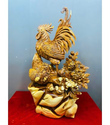 Tượng Gà Tổ Mộc Gỗ Hương Ta - Cao 85cm