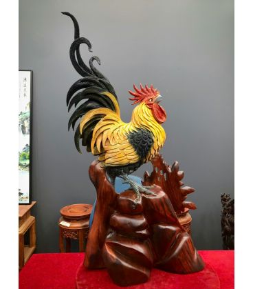 Linh Vật Gà Trống Nhất Kê Gỗ Hương Ta Sơn PU Màu Cao 75