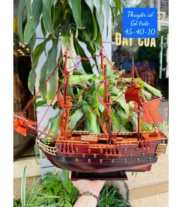 Mô Hình Thuyền Cổ Trang Trí Cao Cấp Gỗ Trắc
