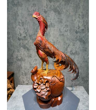 Tượng Linh Vật Gà Chọi Kê Chiến Gỗ Hương Gia Lai - Chiến Kê Đại Cát