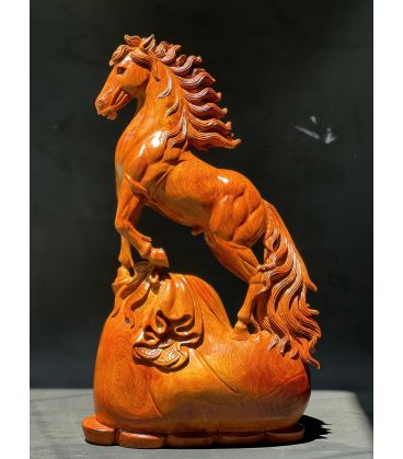 Tượng Linh Vật Ngựa Đứng Bao Tiền Gỗ Hương - Nhất Mã Cao 63