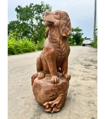 Tượng Linh Vật Chó Gỗ Hương - Cao 55cm
