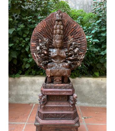 Tượng Phật Thiên Thủ Thiên Nhãn Gỗ Trắc Đen - Cao 65cm