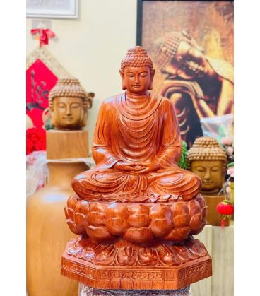 Tượng Thích Ca Mâu Ni Ngồi Toạ Hoa Sen - Gỗ Hương Đá Cao 70cm