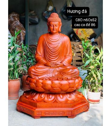 Tượng Phật Thích Ca Ngồi Thiền Đài Sen Cao 80cm Gỗ Hương Đá