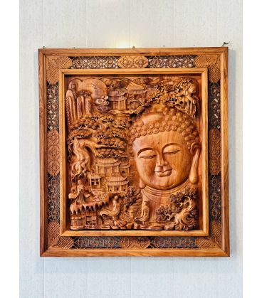 Tranh Gỗ Phật - Nhất Tâm Bái Phật Gỗ Hương Ta Cao 1m17