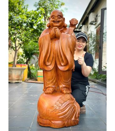 Tượng Di Lặc Chúc Phúc Gỗ Hương Đá - Cao 1m25