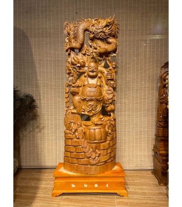 Tượng Phật Di Lặc Đứng Rồng - Gỗ Ngọc Am Cao cả kỷ 170 Cm
