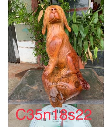 Tượng Gỗ Linh Vật  Phong Thủy Con Chó Cao 35cm