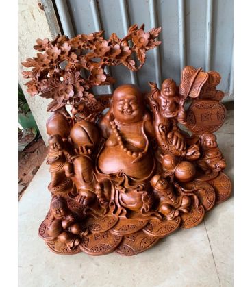 Tượng Gỗ Di Lặc Ngồi Gốc Mai 