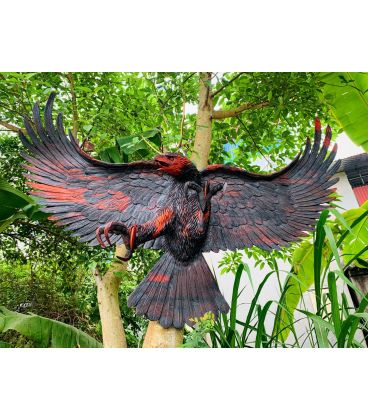 Tượng Đại Bàng Phong Thủy Treo Tường Dang Cánh Gỗ Trắc Đỏ Đen