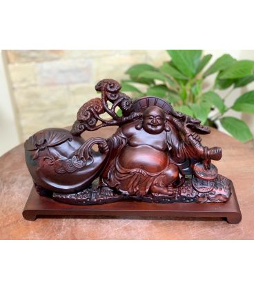 Di Lặc Kéo Bao Tiền Vác Cành Nấm Llinh Chi Ngàn Năm Gỗ Trắc