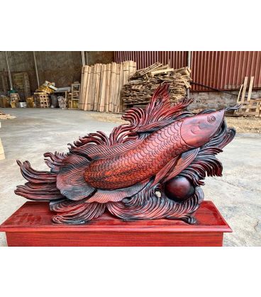 Tượng Gỗ Cá Rồng Kim Long Phong Thủy