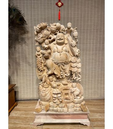 Tượng Phật Di Lặc Gánh Đào Ngũ Phúc - Gỗ Ngọc Am Cao 105cm