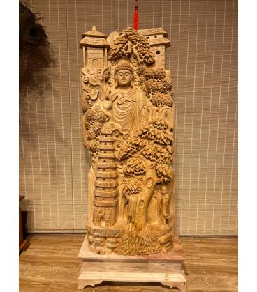 Tác Phẩm Bái Phật - Gỗ Ngọc Am Liền Khối Cao 115cm Cả Kỷ