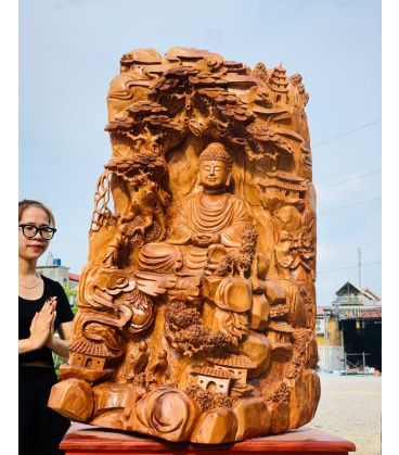 Tác Phẩm Bái Phật Gỗ Ngọc Am - Cao 120cm Tặng Kỷ