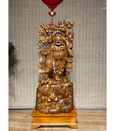 Tượng Phật Di Lặc Gánh Đào Ngũ Phúc - Gỗ Ngọc Am Cao 118cm Cả Kỷ