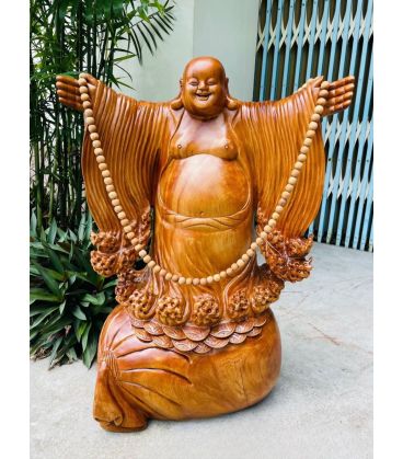 Tượng Phật Di Lặc Nghênh Hỷ Bốn Phương - Gỗ Ngọc Am Liền Khối