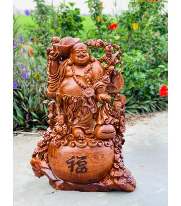 Tượng Phật Di Lặc Ngũ Tặc Đứng Bao Tiền - Gỗ Sụn Hương Ta Cao 72cm