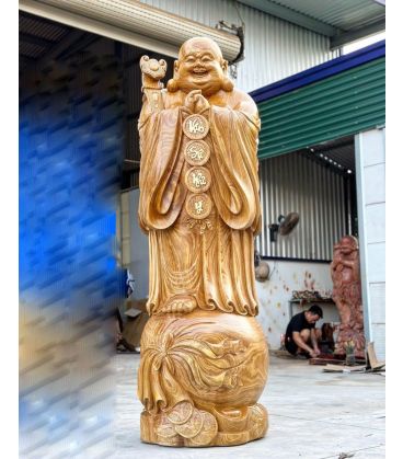 Tượng Phật Di Lặc Chúc Phúc Cầm Gậy Như Ý - Gỗ Cẩm Vàng Cao 2m