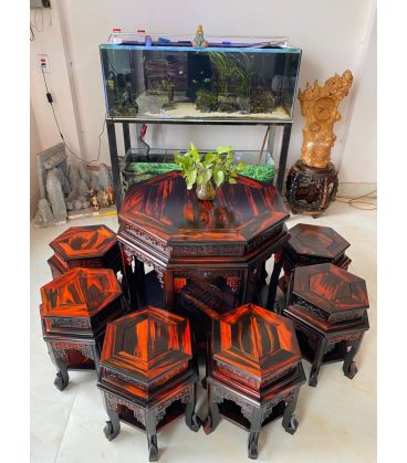 Bộ Đôn Bàn Lục Giác Gỗ Trắc 