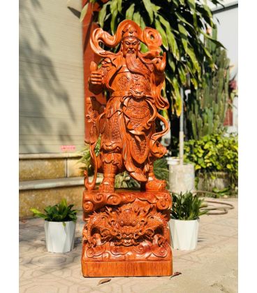 Tượng Quan Công Gỗ Hương Đứng Chống Đao - Cao 120cm