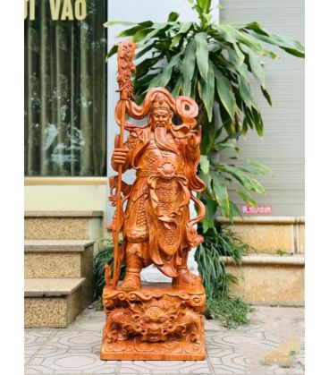  Tượng Quan Công  Quan Vân Trường Đứng Hổ Phù Cao 1m Gỗ Hương Đá